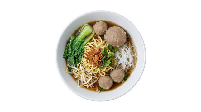 Delicious Bakso Soup Bowl Isolated on White.