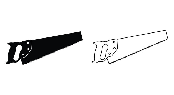 Hand saw illustration black and white line art silhouette