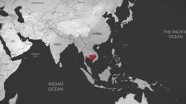 cambodia geographical location map southeast asia country highlighted neighboring thailand china indian pacific ocean boundaries