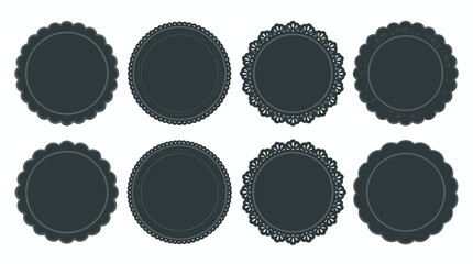 Extensive Set of Eight Black Circular Decorative Frames and Labels for Versatile Graphic Design ©  Yassine DS