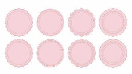 Collection of Eight Pink Circular Decorative Labels and Frames for Wedding and Stationery Design ©  Yassine DS