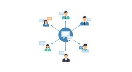 Fototapeta premium Centralized communication network connecting diverse professionals with speech bubbles. EPS Editable. Vector Illustrations.