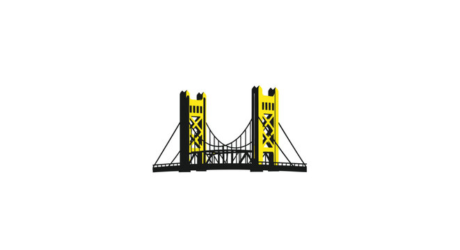 Iconic Tower Bridge Silhouette, Sacramento California, Landmark Transportation