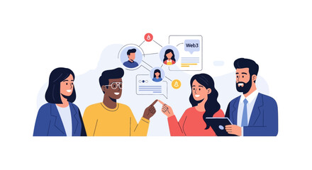 Fototapeta premium Diverse professional team collaborating on a digital network and communication project. EPS Editable. Vector Illustrations.