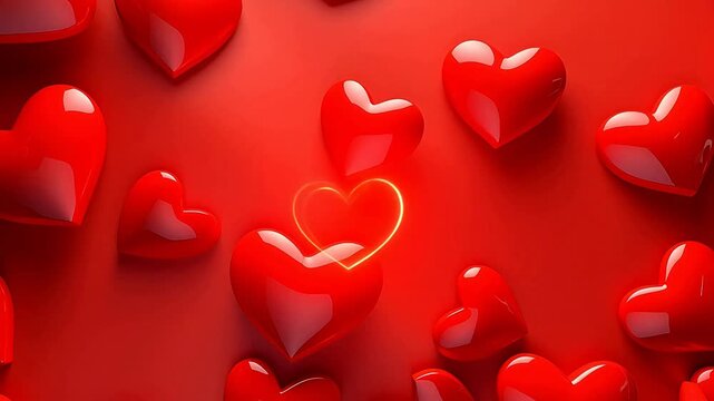 Digital romantic red heart shaped geometric background