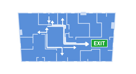 Fototapeta premium Evacuation floor plan with exit sign and directional arrows. EPS Editable. Vector Illustrations.