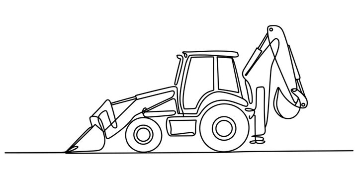 Continuous single line drawing of a backhoe loader construction vehicle for industrial building site projects and heavy machinery equipment concept art Vector, illustration