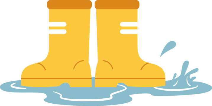 Yellow rain boots in puddle vector illustration