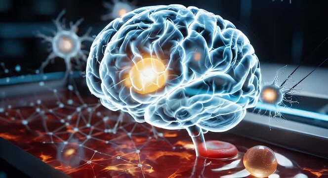 Stunning abstract visualization of neural network activity within the human brain, showcasing complex thought processes and advanced cognitive functions in a digital realm