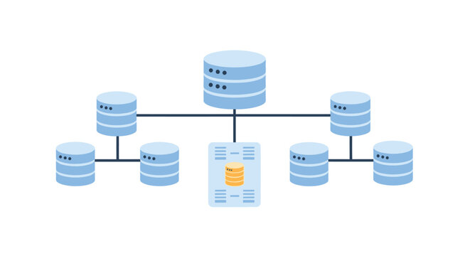 Hierarchical Database System Architecture Diagram Illustration. EPS Editable. Vector Illustrations.