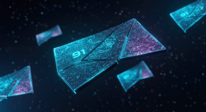 Futuristic Digital Envelope with Circuitry and Number 91