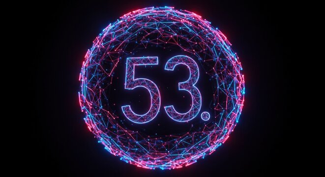 Futuristic Digital Sphere with Number 53