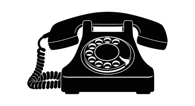 Vintage Rotary Dial Telephone Silhouette, Retro Communication Icon