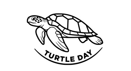 Fototapeta premium Turtle Day Celebration Logo - Sea Turtle Silhouette with Text