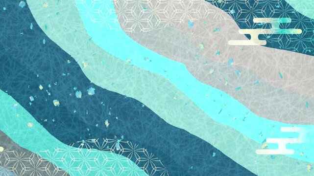 Abstract Japanese Background with Blue Waves and Patterns