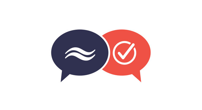 Speech bubbles with approximate and check mark symbols. EPS Editable. Vector Illustrations.