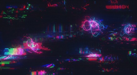 Obraz premium Glitchy Neon Cityscape Abstract Background