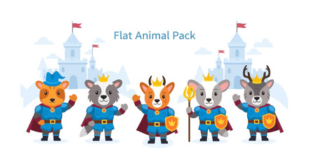 Fototapeta premium Cartoon animal knights: kingdom defense heroes vector