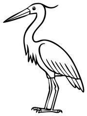 Naklejka premium Stylized Outline of a Standing Heron with Long Neck and Beak