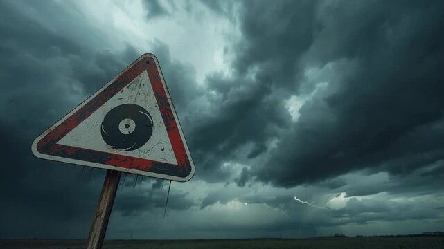 Severe Thunderstorm Watch Tornado Warning Sign in Storm Conditions 3D Animation