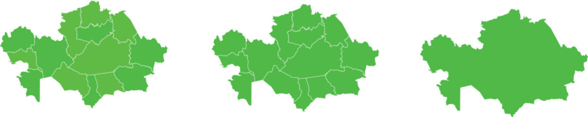 Obraz premium Kazakhstan Green Map Three Size Variations with Region Borders