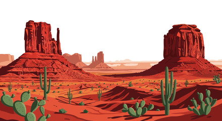 Vibrant Desert Landscape with Cacti and Monument Valley Buttes © kuni