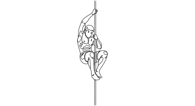 Athletic Man Climbing Vertical Pole, Fitness Exercise, Strength Training, Artistic Movement