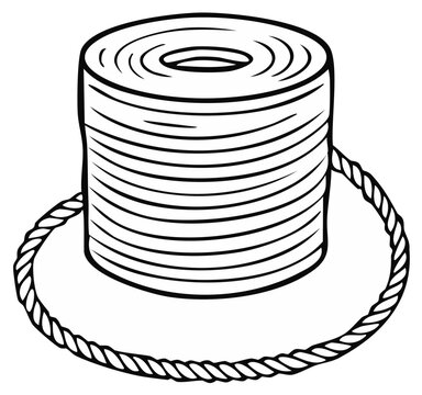 Roll of string line art with coiled rope, vector illustration