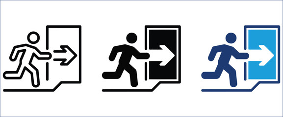 Fototapeta premium Fire Exit Emergency Sign Symbol with Running Person and Escape Door Illustration Design. Symbol of evacuation safety, emergency response, building protection and public hazard prevention concept