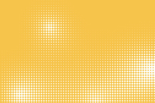 Yellow halftone pattern with gradual white dot density increase dots circles