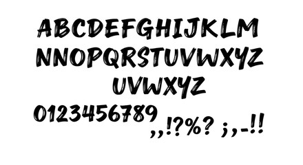 Obraz premium Handwritten Alphabet Letters and Numbers with Punctuation Marks.