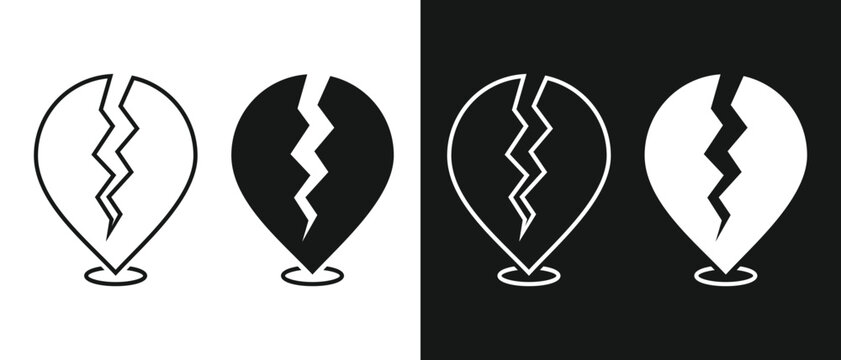 Broken Navigation Pin Icon with Cracked Marker Symbol. Vector Illustration