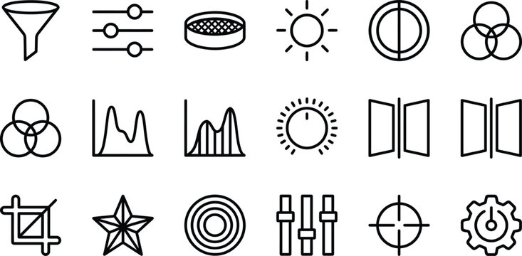Collection of various line icons representing controls and settings