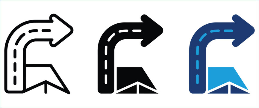 Corner Turn Arrow Sign in Flat Geometric Style with Dynamic Motion Design. Symbolizing pathway navigation, directional instruction, road guidance, movement flow and transport orientation system