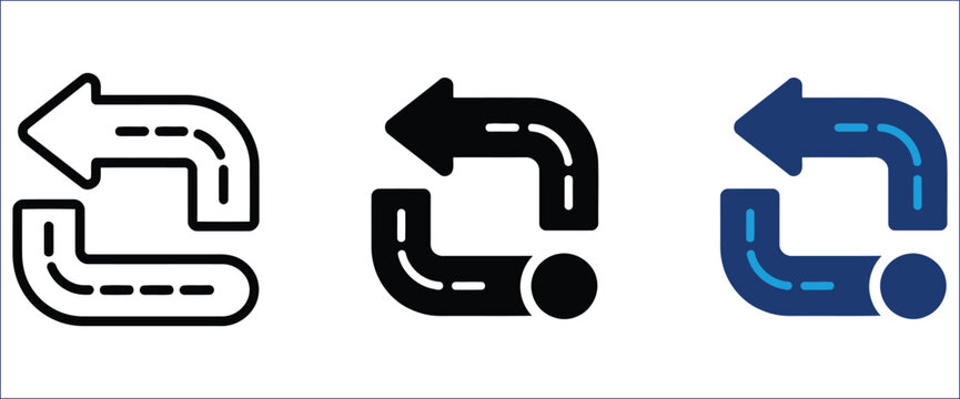 Turn Arrow Corner Symbol with Curved Direction Path in Modern Minimal Illustration Style. Symbol of navigation guidance, route direction, traffic movement and directional communication concept