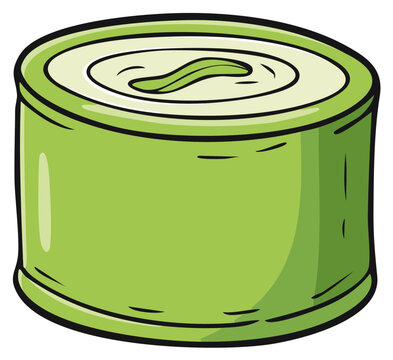 Green food can with pull tab for opening and simple cartoon style