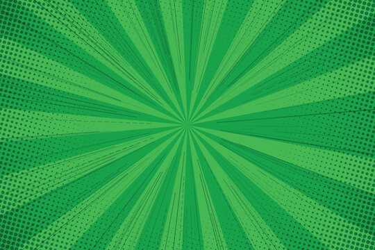 Green comic book style radial burst background, with halftone dots