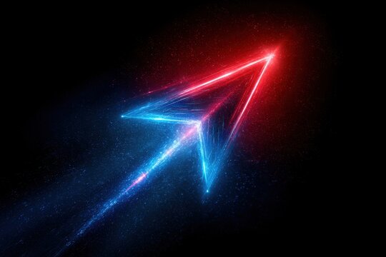 Futuristic neon arrow showing speed energy and digital technology progress