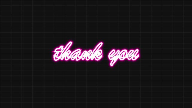 Pink Neon Thank You Sign Flickering and Glowing with Glitch Effect on a Dark Tiled Background