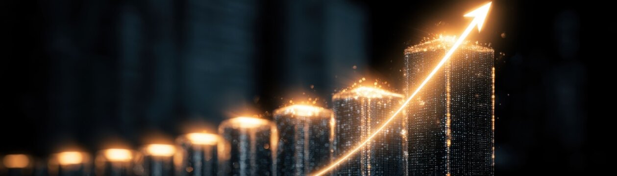 Business growth arrow with futuristic digital technology and data concept