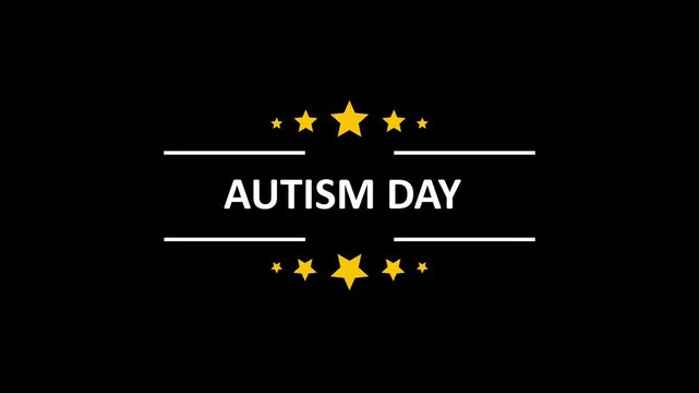 Autism day celebration with animated golden stars on black background, awareness concept