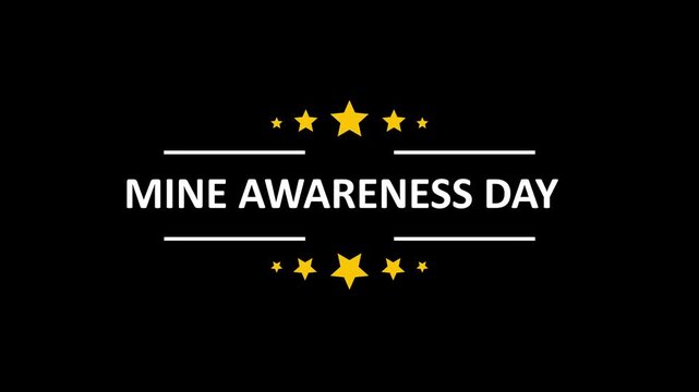 Dynamic mine awareness day animation with stars and bold text overlay for safety campaigns