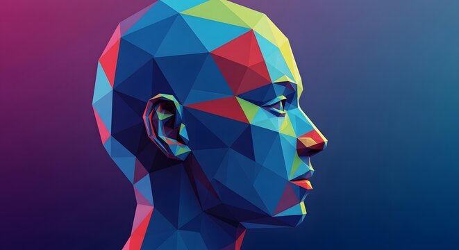 Colorful low poly portrait of a woman with geometric shapes