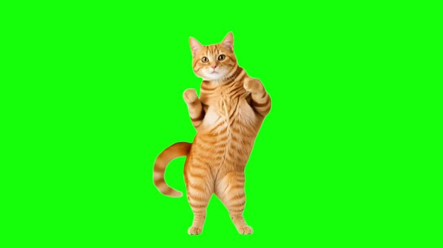 Funny Orange Cat Dancing on Green Screen Background Chroma Key