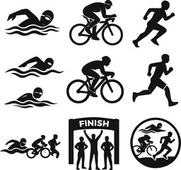 Fototapeta premium Isolated on Triathlon sports icons set silhouttes vector art on white background