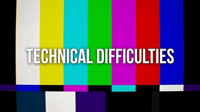 Technical difficulties test pattern with text overlay technical difficulties broadcast television connection