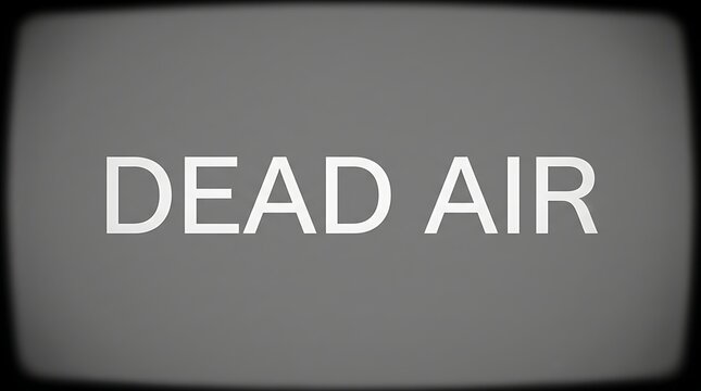 Dead air message on grey television screen with television broadcast connection interruption broadcasting