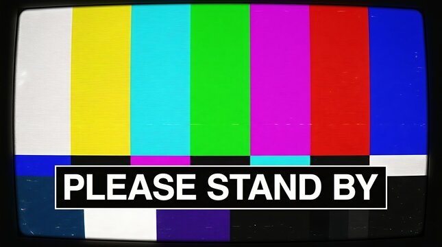 Vintage tv screen test pattern with please stand by text television broadcast interruption fashioned equipment