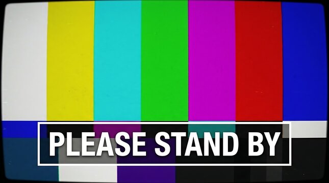 Tv test pattern screen with please stand by message television broadcast interruption technology communication
