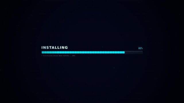 Digital screen displaying a blue progress bar at 49% completion during the installation process on a dark background